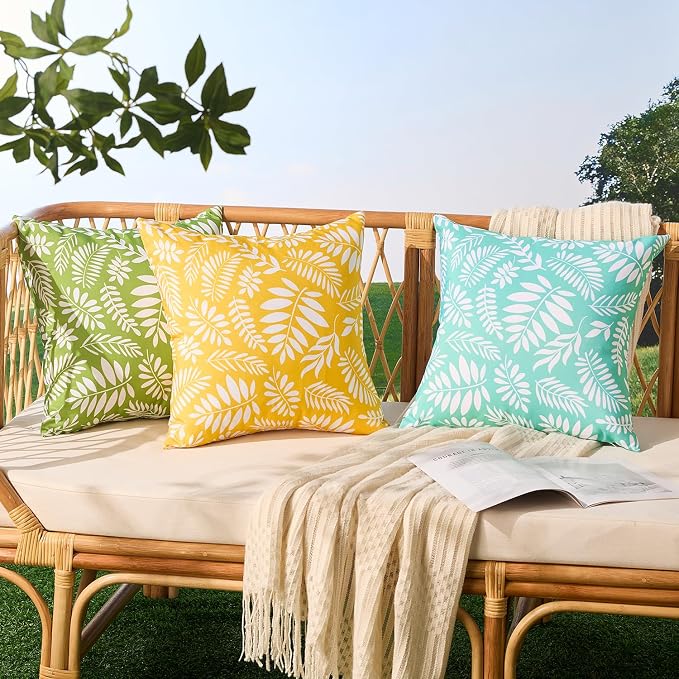 Allorry Outdoor Pillow Covers 18x18 Set of 2 Tropics Palm Leaves Blue Floral Pattern Decoration Pillow Covers for Spring Summer Outdoor Waterproof Garden Patio Sofa Bedroom Home Decor JB009-B18