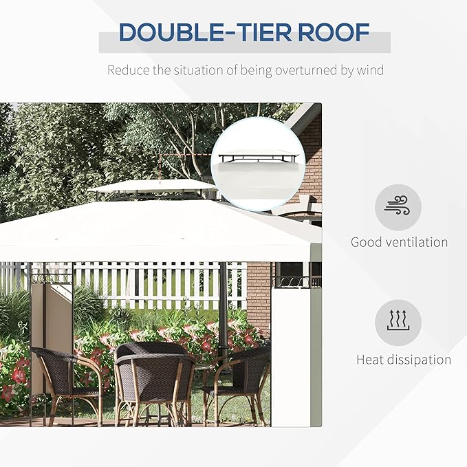 Outsunny 10' x 13' Patio Gazebo, Double Roof Outdoor Gazebo Canopy Shelter with Screen Decorate Corner Frame, for Garden, Lawn, Backyard and Deck, Cream White