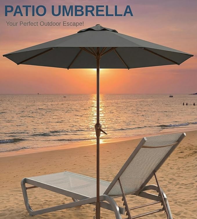 10FT Patio Umbrella, Outdoor Umbrella with Push Button Tilt and Crank, 8 Sturdy Ribs, UV Protection & Waterproof Market Umbrella for Pool, Backyard, Beach,Deck (Gray)