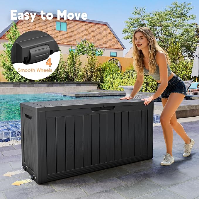 LubanNese Outdoor Storage Box, Waterproof Deck Box, Outdoor Patio Storage Bin, Weatherproof (Black, 75 Gallon)