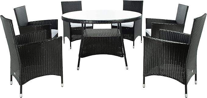 SAFAVIEH Outdoor Collection Challe Black/White Dining Set PAT7702A-3BX