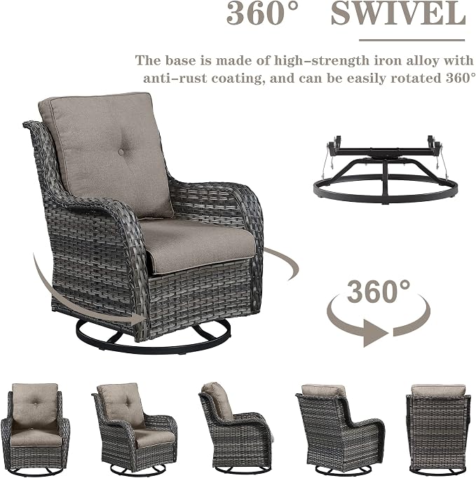 Belord Patio Furniture Set 6 Seats, Outdoor Swivel Rocker Patio Chairs, Oversized Outdoor Sectional Couch, Two 3-Seater Sofas with Coffee Table, Ideal for Porch, Deck, Gray Wicker/Gray
