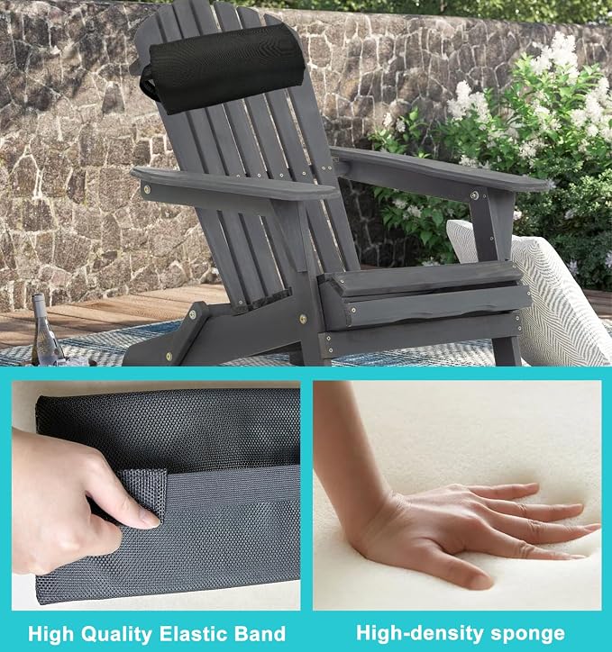 Headrest Pillow for Recliners, Zero Gravity Chair Replacement Pillows with Strap, Large 16.2" Length Outdoor Chaise Lounge Chair Cushion for Neck Lumbar Support, Black