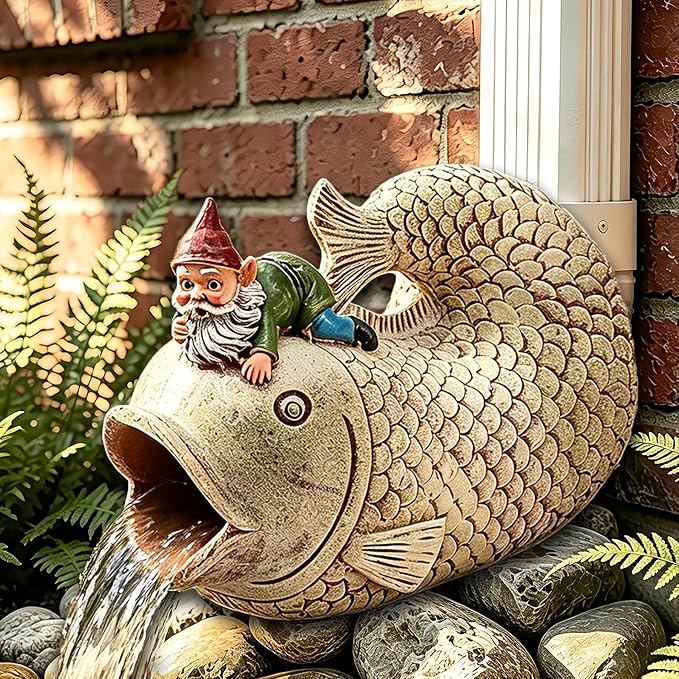 Teaeeno Fish Gutter Downspout Extension Decor,3''x4'' Downspout Extender Diverter Splash Block Sculpture Outdoor Decor,Animal Resin Statue Ornaments,for Garden,Lawn,Yard,Rain Downspout Diverter
