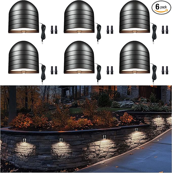 Low Voltage Deck Lights - Landscape 12V LED Step Lights Outdoor, 2700K/3000K/3500K/4000K/5000K Selectable, IP65 Waterproof Aluminum Black Lighting for Stair Yard Patio Fence 6 Pack
