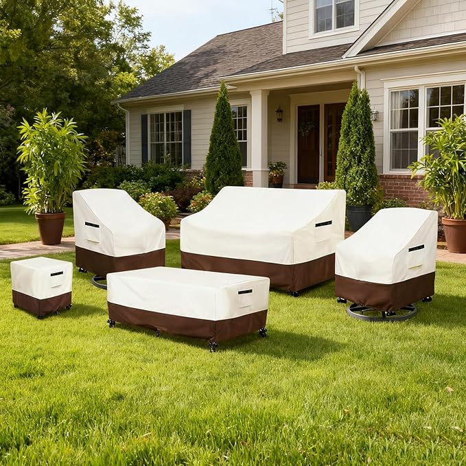 Patio Chair Covers 2 Pack,Swivel Lounge Chair Cover,Waterproof Heavy Duty Patio Furniture Covers for Outdoor Swivel Lounge Chair(32 W x 34 D x 36 H inches) Beige & Brown