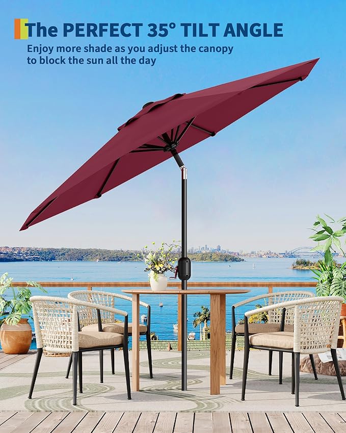 GarveeLife Outdoor Patio Umbrella, Table Market Umbrella with Push Button Tilt and Crank, 8 Sturdy Ribs UV Protection Waterproof for Garden, Deck, Backyard, Pool