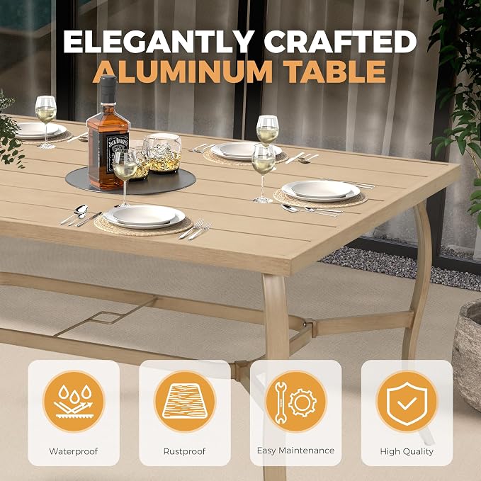 HAPPATIO 7 Piece Patio Swivel Dining Set, Aluminum Outdoor Dining Set for 6,Dining Table and Chairs Set, Patio Dining Furniture with Aluminum Table, Swivel Chairs and Washable Cushions (Beige)