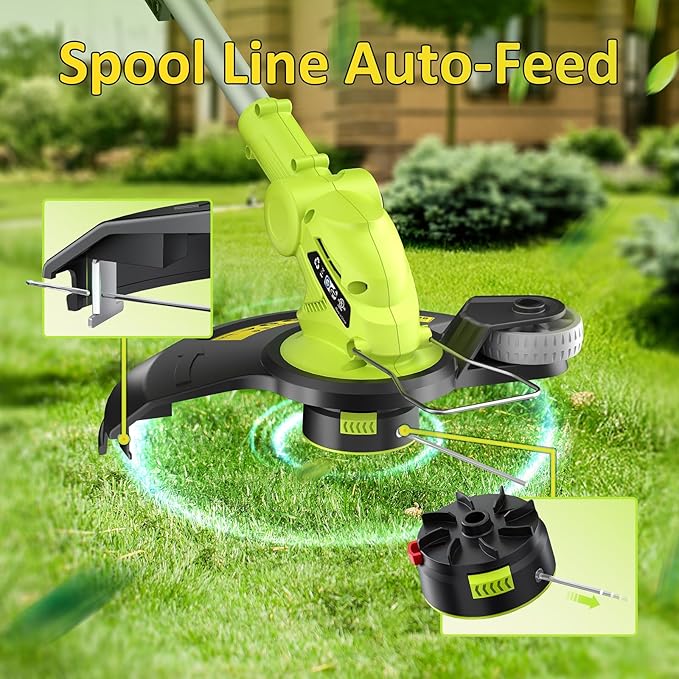 12" Cordless String Trimmer with 2 2.0Ah Battery and Charger, Electric Weed Wacker, Weed Eater Battery Powered, 20V Lawn Mower Lawn Edger, Auto Line Feed Grass Cutter Lightweight Garden Tools for Yard