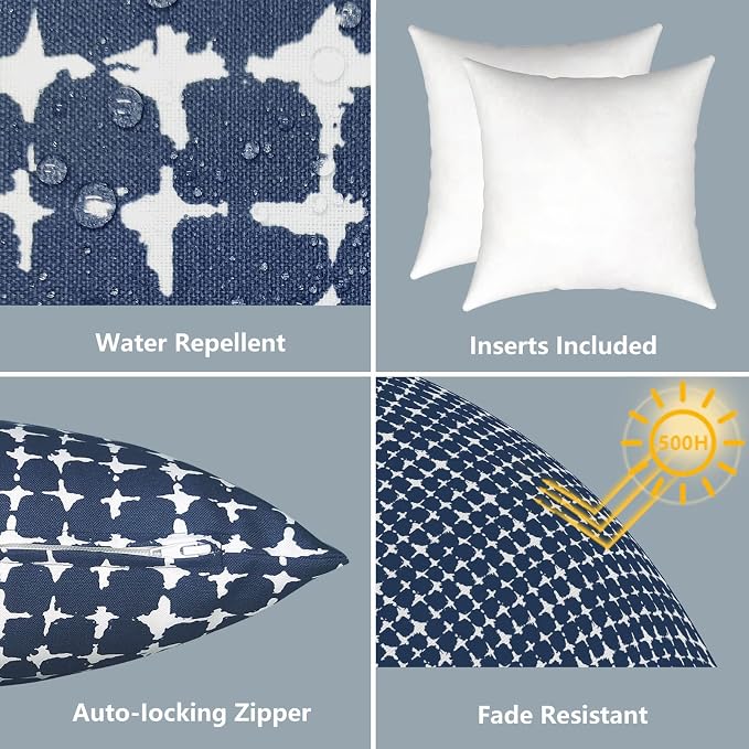 LVTXIII Outdoor Throw Pillows, Decorative Throw Pillows with Inserts, 20"x20" Square Pillows for Bed, Couch, Sofa and Patio Furniture, Set of 2, Tie-dye Navy