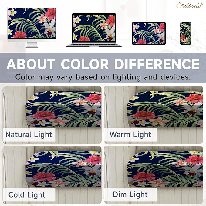 CALBODE 8 Pcs Stretch Outdoor Seat Cushion Covers, Washable Chair Seat Cover for Patio Furniture Cushions Soft Indoor and Outdoor Couch Cover Replacement (Tropical Floral,Black, Cover Only)