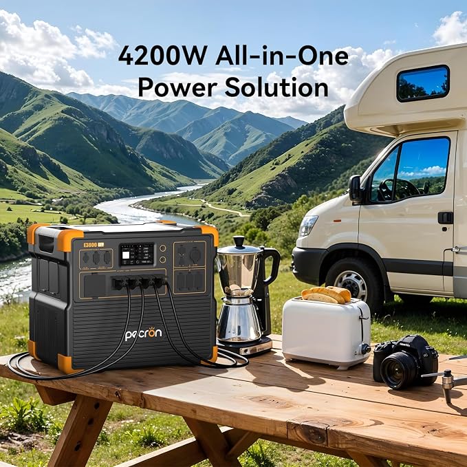 PECRON Portable Power Station Two E3800 LFP with 240V Double Voltage Hub, 3840Wh LiFePO4 Battery Backup, 4200W Solar Generator, Expandable to 53.76kWh Power Station, Fast Charging for Home, Camping