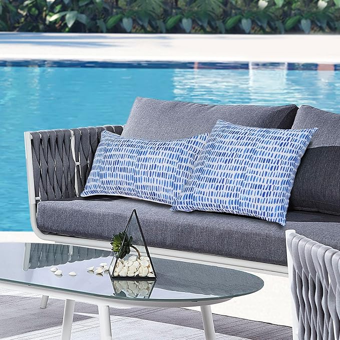 Outdoor Lumbar Pillows - Decorative Pillows with Insert Included Set of 2 Outdoor Pillows for Patio Furniture 12x20 Inch