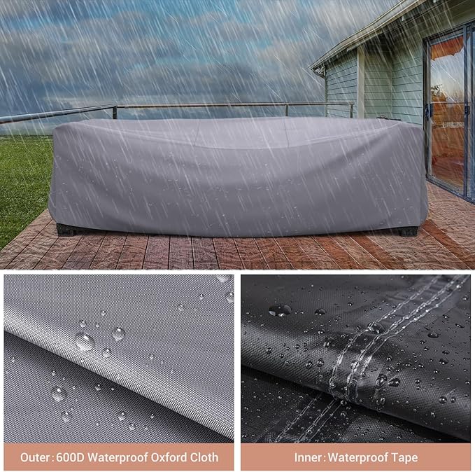 Mrrihand Heavy Duty Patio Furniture Covers, Outdoor Furniture Covers Waterproof Sectional Sofa Set , Patio Table and Chair Set Cover 102"L×74"W×28"H,Grey