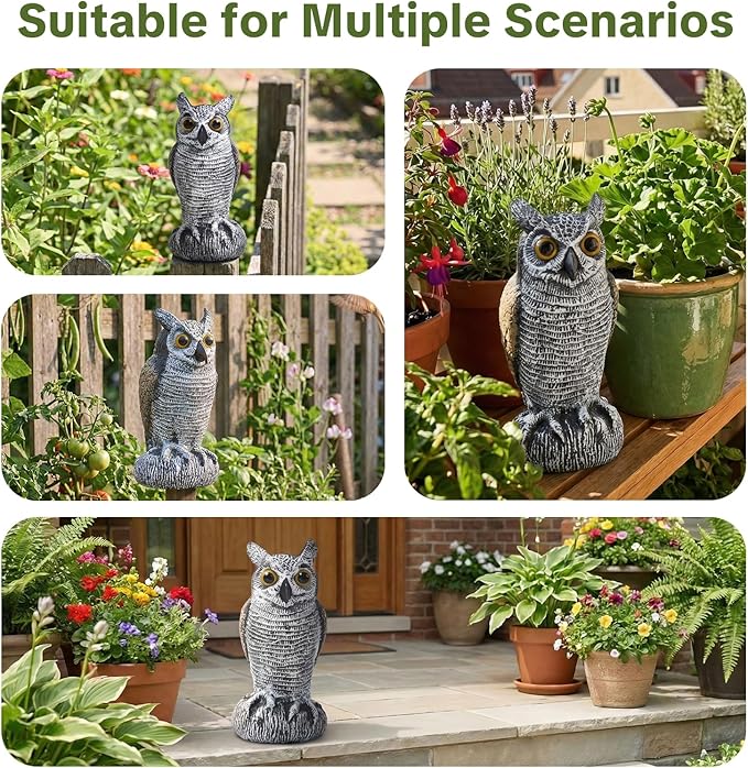 OFFO 2 Pack Fake Owl, Owl Statue for Garden and Yard Decoration, Weatherproof Plastic Outdoor Owl Decor for Porch Pool Patio Yard, 8-Inch Height, Long + Short Ear Owl