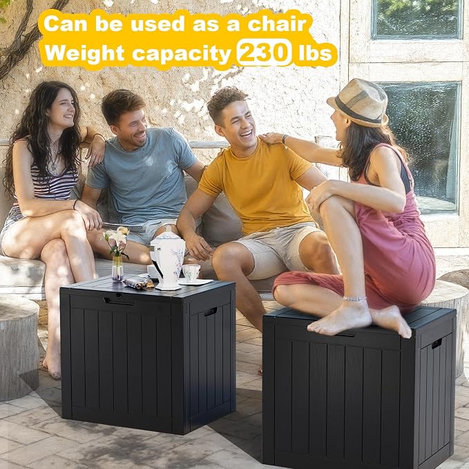 PatioZen 30 Gallon Deck Box,Resin Outdoor Storage Box with Lockable for Patio Furniture, Garden Tools Waterproof Outside Storage Box, Black