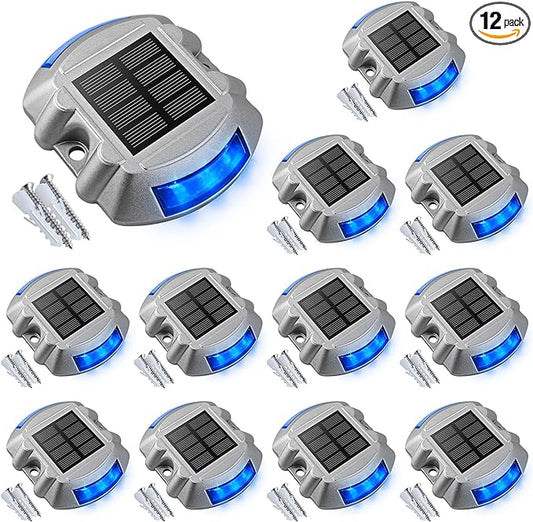 VOLISUN Solar Deck Driveway Dock Lights,Solar Pathway Lights,Blue 12 Pack | Solar Powered LED, IP68 Waterproof Led Outdoor Warning Step Marine Lights for Sidewalk Garden Yard