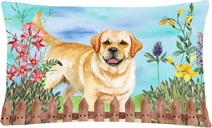 Caroline's Treasures CK1226PW1216 Golden Retriever Spring Canvas Fabric Decorative Pillow Machine Washable, Indoor Outdoor Decorative Pillow for Couch, Bed or Patio, 12HX16W