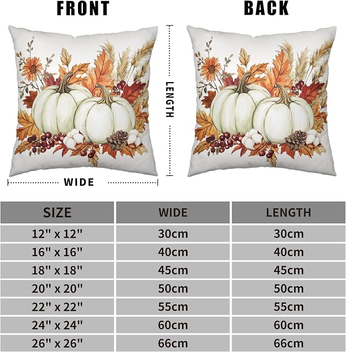 Fall Pumpkin Pillow Covers 18x18 Set of 2 Autumn Harvest Throw Pillow Covers Maple Leaves Pillowcase Thanksgiving Cushion Case for Home Decor Outdoor Sofa