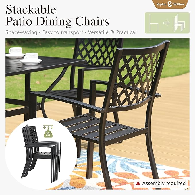 Sophia & William Patio Table and Chairs Set, Outdoor Dining Set for 4, 5 Piece Metal Patio Furniture, 37" Square Table with Wood-Like Tabletop(Geometry)