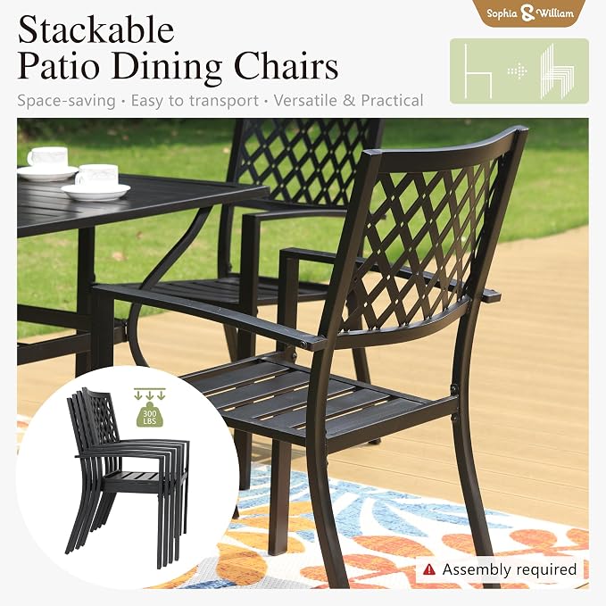 Sophia & William Patio Table and Chairs Set, Outdoor Dining Set for 8, 9 Piece Metal Patio Furniture, 99" Expandable Black Rectangular Table(Diamond)