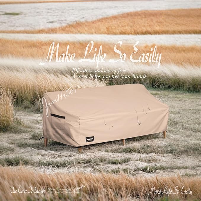 2-Seater Patio Loveseat Cover, 60Wx38Dx35H inches Outdoor Furniture Covers Waterproof,100% Waterproof Heavy Duty Patio Furniture Covers,Light Brown Minimalism Style Outdoor Sofa Cover