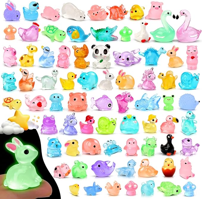 150PCS Mini Luminous Resin Animals 40+ Styles Glow Tiny Resin Animal Miniature Little Small Animal Figures for Accessories Dollhouse Potted Garden Aquarium Party Decoration DIY Craft