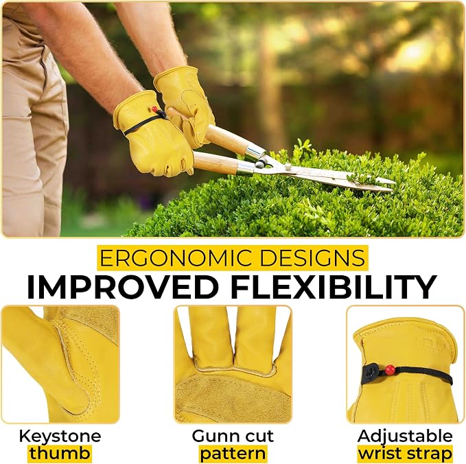 HANDLANDY Leather Gardening Gloves, Leather Work Gloves for Men Women | Durable Utility Men Women Garden Yard Working Glove, for Landscaping, Mechanic, Construction, Driving, Farming, Ranching