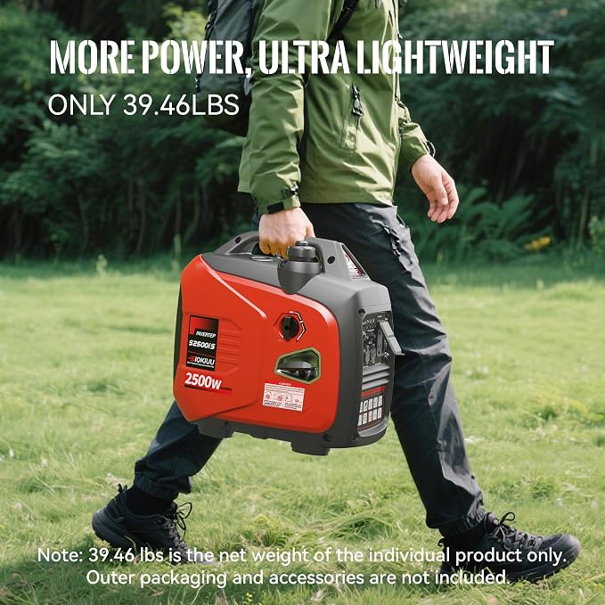 2500W Portable Generator Super Quiet Inverter Generator Ultra Lightweight for Home Backup Outdoor Camping, CO Sensor Protect, EPA, ECO Mode