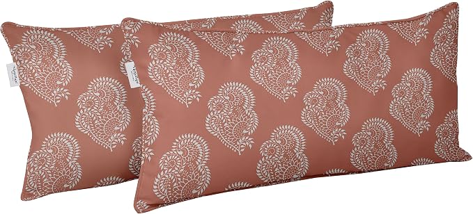 Indoor/Outdoor Polyester Fabric Lumbar Pillow Cover, All-Weather Waterproof Rectangular Cushion Case for Patio Furniture, 12 x 24 Set of 2 - Block-13