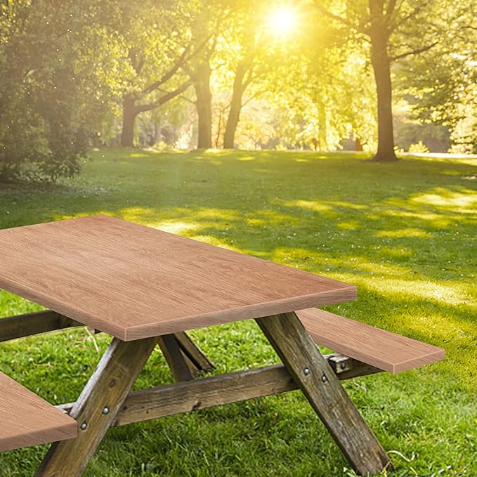 KENOBEE 6ft Picnic Table and Bench Cover, Camping Essentials RV Gear, 72 in Waterproof Windproof Outdoor Elastic All Around Tablecloth, Fitted Rectangle Tables and Seats, Wood Grain