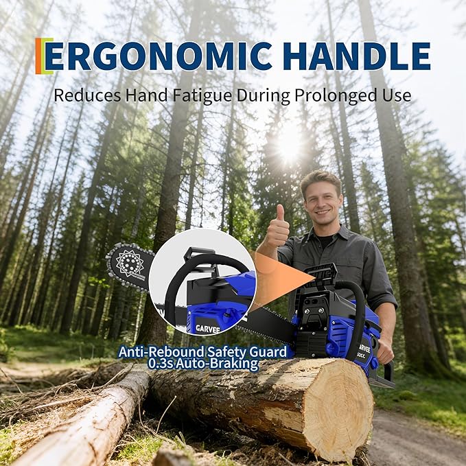 Garvee 52CC Gas Chainsaw, 20 Inch Gas Powered Chain Saw with 2-Stroke Engine, 3-Second Quick Start, Quick Start and Anti-Vibration System for Heavy-Duty Logging, Firewood and Woodworking