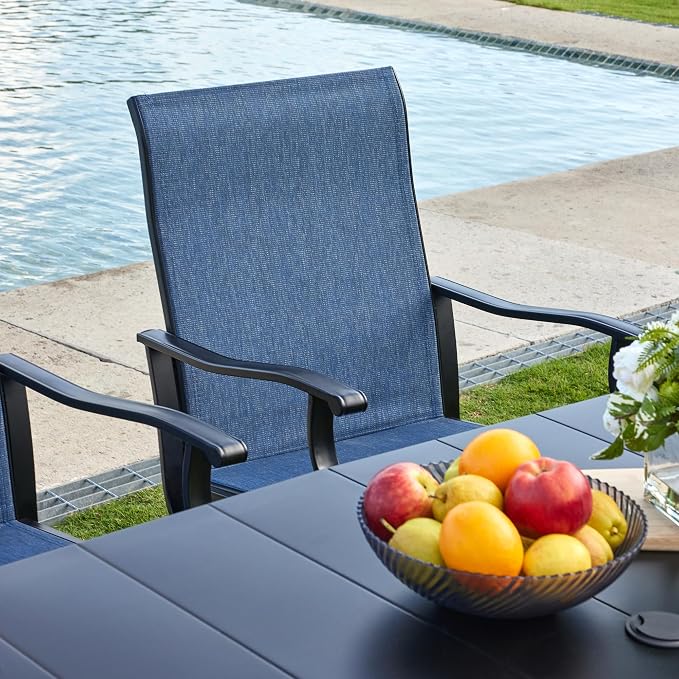 VICLLAX 5 Pieces Patio Dining Set, Patio Furniture Set of 4 Patio Swivel Dining Chairs and Square Patio Table, Navy Blue Chairs & Black Tabletop