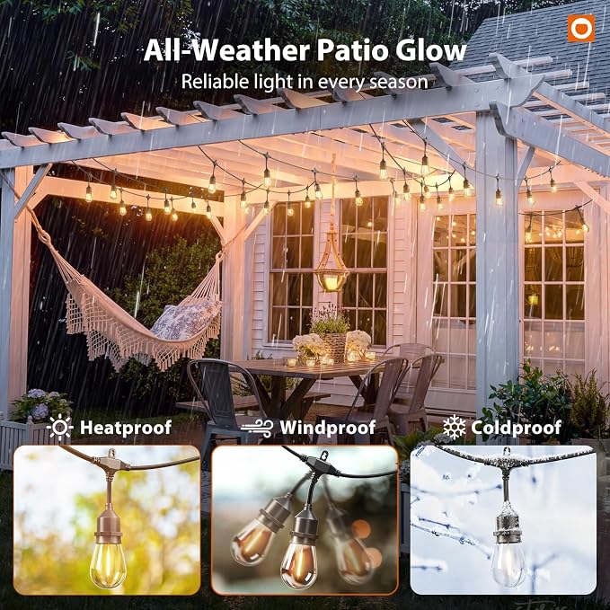 addlon 100FT Outdoor String Lights with Remote Dimmable Waterproof Patio | 50 Warm White Edison Bulbs, Heavy Duty Shatterproof Hanging Strand for Outside Backyard Porch Garden Bistro Pergola Party