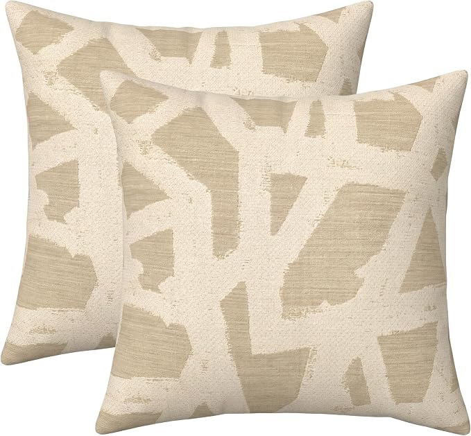 RSH DECOR: Sunbrella Square Throw Pillows Set of 2 | 24" x 24" | Water and Fade-Resistant Performance Fabric | Outdoor Pillow Covers with Down-Alternative Inserts | Made in USA (Draft Parchment)