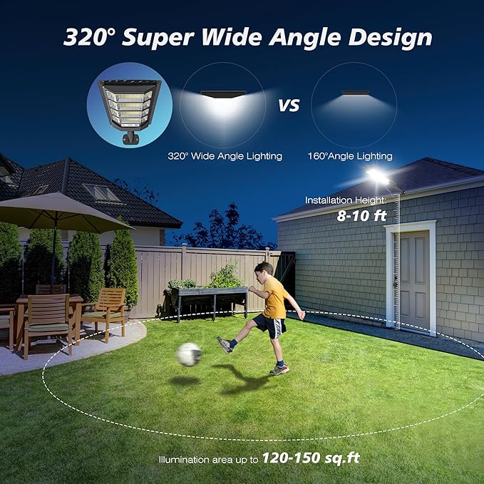 OKPRO Solar Lights Outdoor, Wide Angle Solar Street Light, 6500K Solar Flood Lights with Outdoor Motion Sensor,IP66 Waterproof, Solar Security Lights for Courtyards, Gardens, Yard 2Pack
