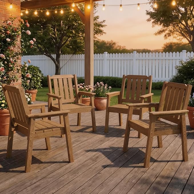 GarveeLife Outdoor Dining Chairs Set of 4, HDPE Patio Chairs 650LBS Capacity All-Weather Yard Armchair with Slatted Seat, 23.9" Wide Heavy Duty Modern Backyard Furniture for Garden, Poolside, Deck
