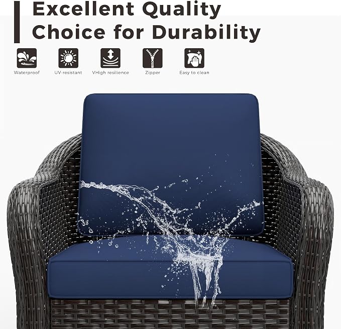 4 Pieces Patio Outdoor Conversation Furniture Set, 78" 3-Seat Couch, 2 Chairs, 47" Metal Coffee Table, Rattan Wicker Sofa with Washable Cushions for Garden, Deck (Navy Blue)