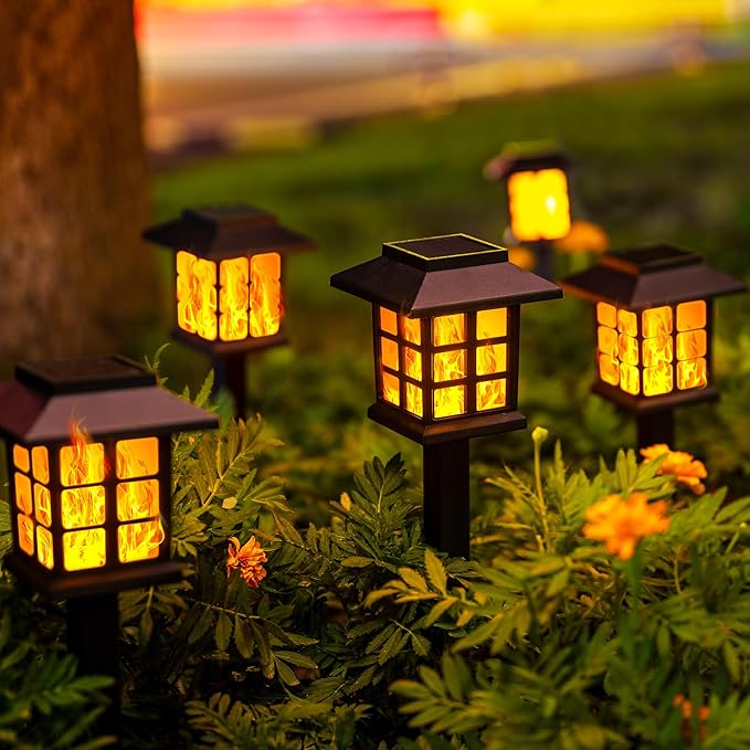 GIGALUMI Solar Lights Outdoor Waterproof 12 Pack, LED Garden Decor | Flickering Flame LED Solar Garden Lights Outdoor Decor, 8 Hours of Landscape Lighting for Garden