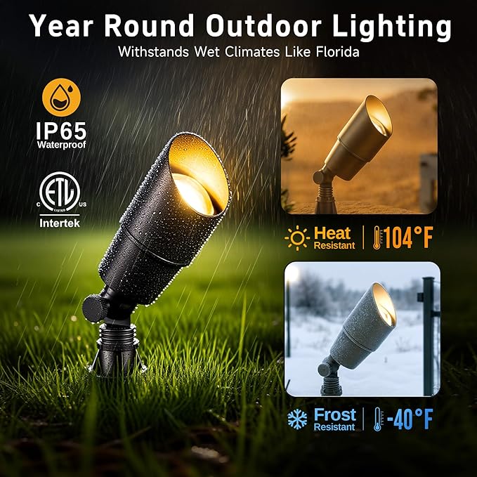 Gardenreet LED Low Voltage Spotlight - 12V AC/DC Bronze Outdoor Light Fixture, Brass Landscape Lights Hardwired, Weather Proof for Wall Wash Flag with Warm White MR16 Removable Bulbs (10 Pack)