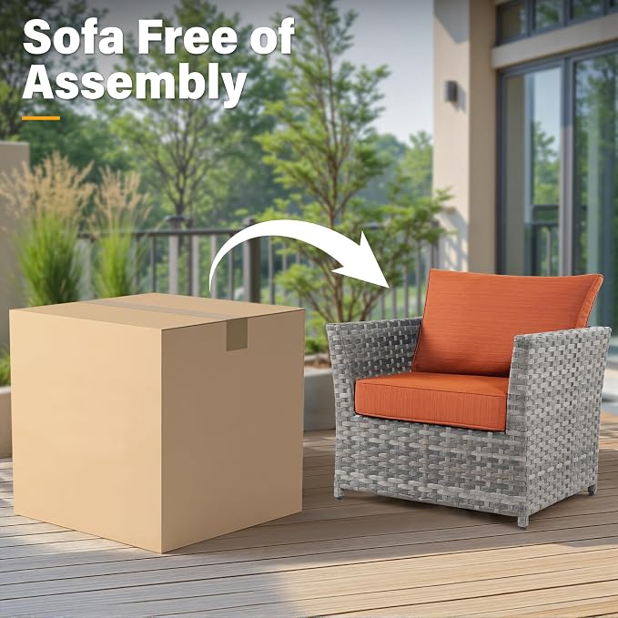 CAODOC Fully Assembled & Spacious 9-Pc Outdoor Sofa Set, Patio Rattan Conversation Group with Rocking Chair and Tea Table