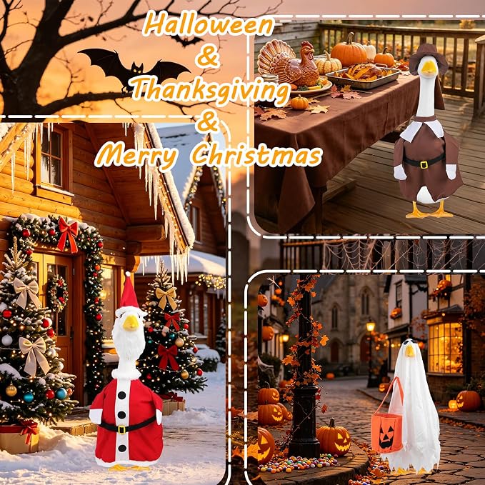 9 Set Holiday Porch Goose Outfits All Seasons for 23" Lawn Goose Statue | Summer Birthday Halloween Thanksgiving Christmas Valentine Easter 4th of July Patriotic Porch Goose Clothing for Patio Decor