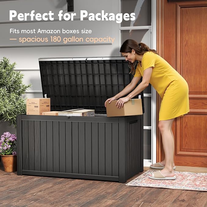 LubanNese Outdoor Storage Box, Waterproof Deck Box, Outdoor Patio Storage Bin, Weatherproof (Black, 200 Gallon)