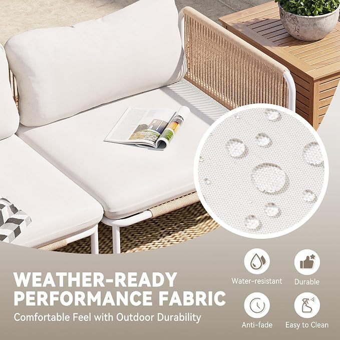 Crestlive Products Outdoor Patio Furniture Set, 6 Seater Modular Oversized Patio Conversation Set with Cushions, Modern Metal Sectional Outdoor Couch for Backyard, Deck, Porch, or Poolside, Beige