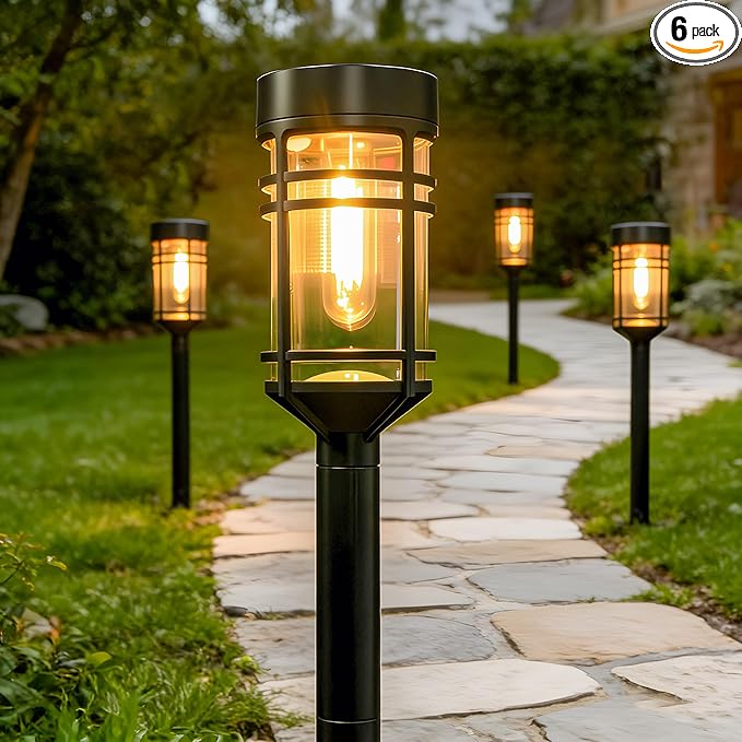 Ollny Solar Pathway Lights Outdoor 6 Packs, Solar Powered Garden Lights Waterproof Auto On/Off, Landscape Lighting for Path Yard Porch Lawn Patio Walkway Driveway Decor