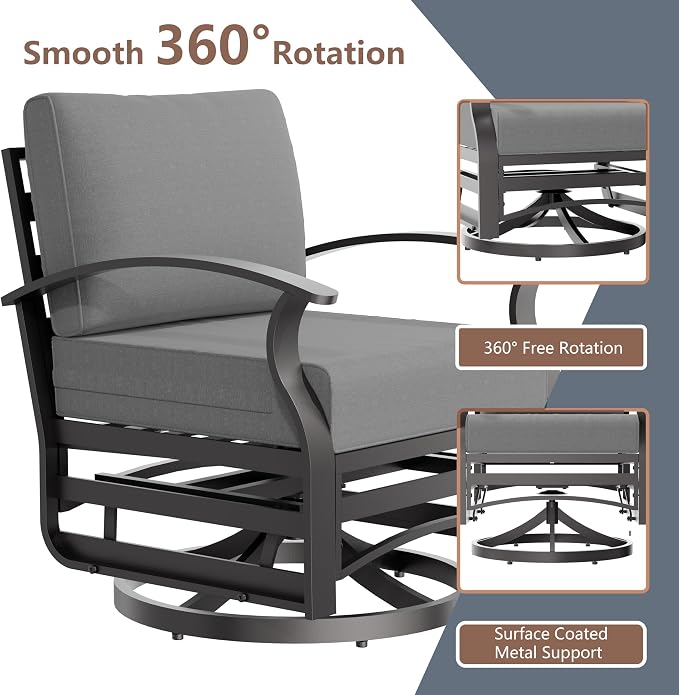 Aluminum Outdoor Patio Furniture Set,7 Seats Patio Conversation Sets with Rectangular Coffee Table,Metal Patio Sectional Furniture Set with 2 Swivel Rocking Chairs,Grey