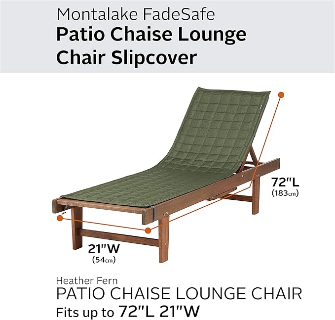 Classic Accessories Montlake Water-Resistant 72 Inch Patio Chaise Lounge Slipcover, Heather Fern