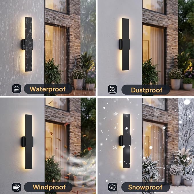 2 Pack LED Outdoor Wall Lights, 3CCT & 10%-100% Dimmable, 23.6" Linear Exterior Light Fixtures, IP65 Waterproof Outside Sconces for Porch Patio Garage House Facade