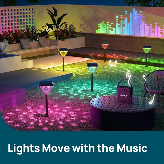 Linkind Smart Solar Pathway Lights SP6,Pattern Switch Solar Lights Outdoor | USB&Solar Charging, Cool/Warm White/Color Changing Landscape Lighting for Yard,Garden,Patio, 1 Pack