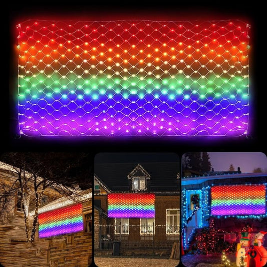 LGBTQ Pride Flag Outdoor 6.6 x 3.3 Foot, 8 Modes Rainbow String Lights with 384 Super Bright LED, Vivid Colors Waterproof Pride Decorations, Progress Pride Flag for Pride Month, Room, Party and Yard